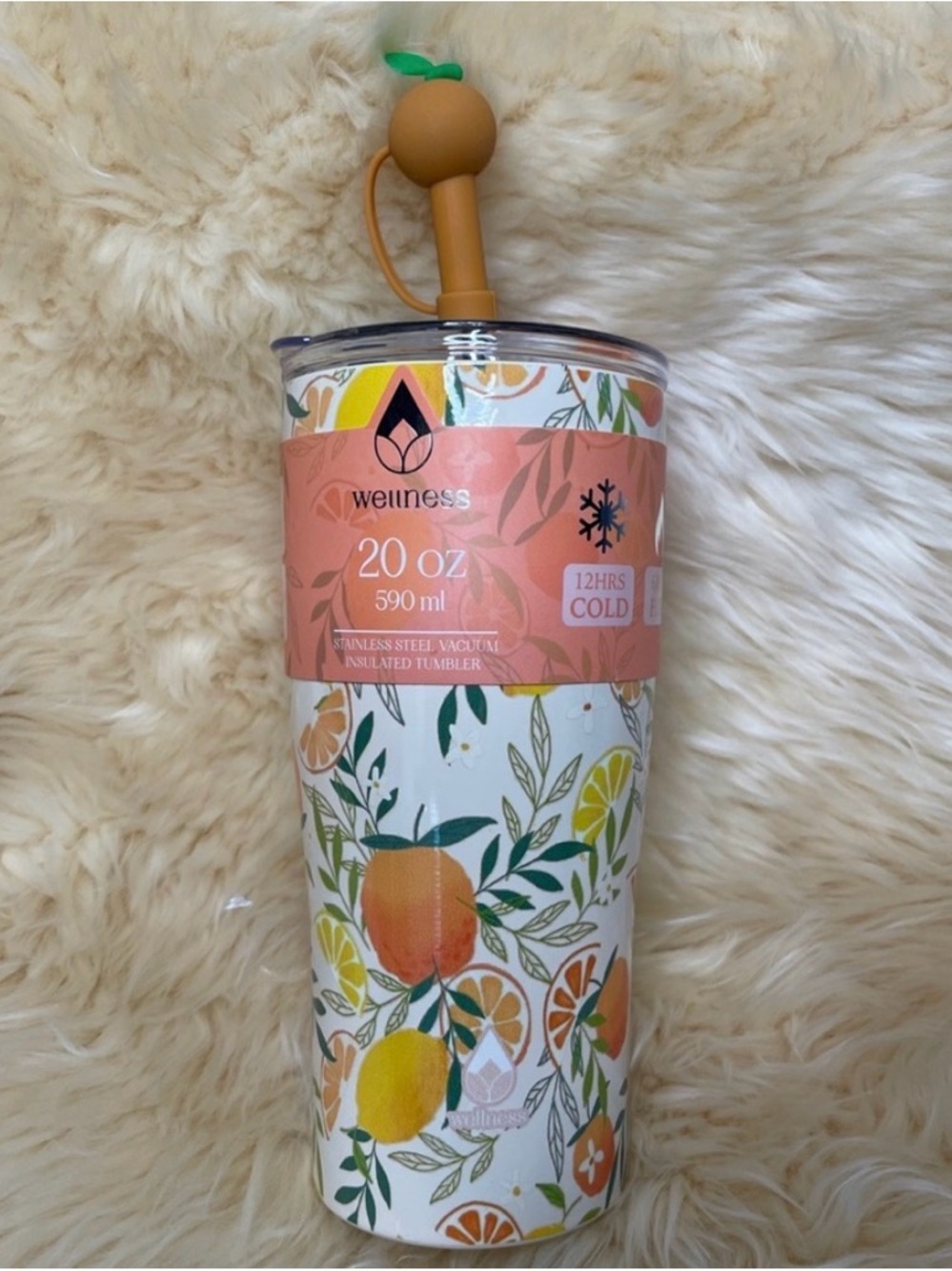 Wellness 20 oz White Citrus Stainless Steel Insulated Tumbler